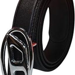 Artificial Leather Belt with Silver Metal Buckle, 109 cm Length, 2.8 cm Width, Black, Waist Size 86-96 cm-image-85