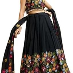 Black Color Embroidery work Georgette Lehenga Choli With Dupatta For Womens-image-38