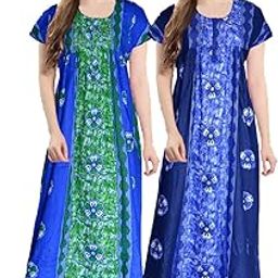 Women's Pure Cotton Nightwear Casual Nighty (Green Blue BATIK-83 Free)-image-13