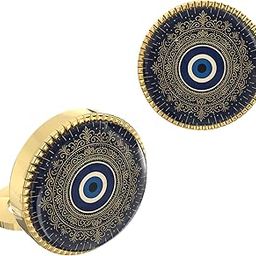 18K Yellow Gold Colour Plated Evil Eye Button Cover Cufflinks for Men – Protective Snap-on Shirt Accessory – Spiritual Gift for Confidence, Festivals & Everyday Energy Guard-image-81