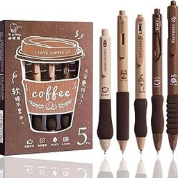 FINEMOE Set of 5 Coffee Theme Gel Pens for Writing, 0.5mm Black Ink Aesthetic Pen with Soft Grip, Cute Kawaii Stationery for Girls & Boys, School Office Use, Return Gift for Kids, Gift for Men & Women-image-37