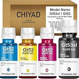 CHIYAD Refill Ink for HP GT53XL & GT 52 for HP Ink Tank 115 310 315 319 410 415 416 419 455 500 515 520 525 530 589 615 750 790 670 GT5810 GT5811 GT5820 (GT53XL + GT52 CMY)-23