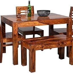 SHREE NATH JI CRAFT HOUSE Sheesham Wood 4 Seater Dining Table with 3 Chair & 1 Bench for Living Room Dining Room Sets Furniture (Honey Finish)-18