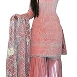 Women's Faux Georgette Embroidery Salwar Suit Set Kurta Sharara with Dupatta-image-30