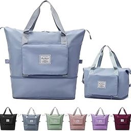 Large Capacity Travel Bag, Foldable Travel Bag, Expandable Travel Duffel Bag, Collapsible Waterproof Large Capacity Travel Handbag, Overnight Bag for Women and Man, Blue, Large, Folding Travel Bag-image-76