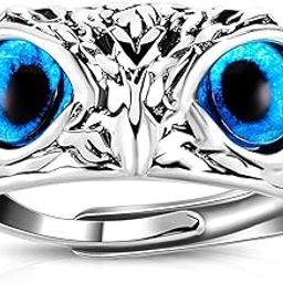OWL BLUE EYES MENS SILVER DESIGNER MENS RING (Adjustable)-image-63