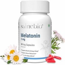 Sainebio Melatonin 5mg Sleep Support - With Ashwagandha, L-Theanine, Valerian Root ( Tagar ), Chamomile, L Threonine & Herbal Extracts | Natural Sleep Aid for Deep, Restful Recovery | Promotes Deep Sleep | Enhances Sleep Quality | Improves Mood | Helps in Relaxation | 30 Capsules - Pack Of 1-15