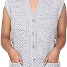 Women Woollen Buttoned V-Shape Sleeveless Cardigan Sweater-image-99
