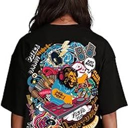 Women's Short Sleeve with Round Neck, Oversized Longline Drop Shoulder, Back Printed T-Shirt (Color Black)-image-44