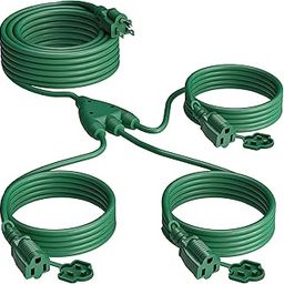 Strightinc 1 to 3 splitter extension cord (combined 40ft, end to end 28ft), 3 prong plug with 3 extended outlets, with weatherproof covers for indoor and-10