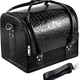 Royalkart® Professional Beauty Make Up Case Nail Cosmetic Box Vanity Case | Travel Cosmetic Organizer Bag (Black Alligator)-image-24