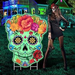 Dia De Los Muertos Decorations Day of the Dead Yard Sign Halloween Outdoor Decorations Yard Signs (Fluorescent)-image-27