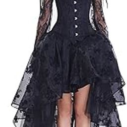 Women's Steampunk Victorian Off Shoulder Corset Top with High Low Skirt-image-67