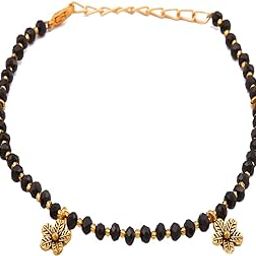 Handmade German metal Glossy Black Beads Chain Anklet For Women | girls | Nazariya |Anklet |Payal | Nazar Battu | single leg |free size-42