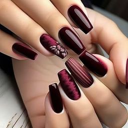 The Pink Truck Artificial Reusable Nails in Dark Burgundy With Cat Eye Effect Design (Set of 24)-80