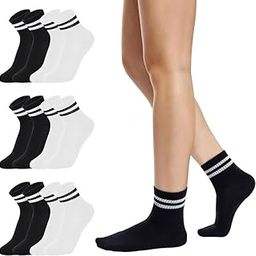 6 Pairs Striped Crew Socks,Cozy Soft Ankle Cotton Socks for Women, Stylish Women's Casual Comfort Breathable Athletic Socks-image-90