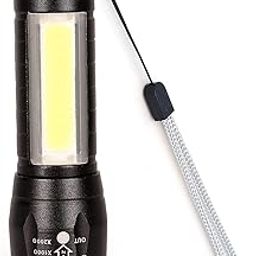 OURUNIK LED Flashlight with COB Light Mini Waterproof Portable LED XPE COB Flashlight USB Rechargeable 3 Modes Flashlight with Hanging Rope Small Size Black Color-56
