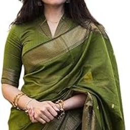Women's Pure Soft Spun Cotton Lichi Silk Saree For Women With Attach Unstitch Blouse Piece-image-16