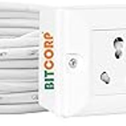 Bitcorp Electric Extension Board 2 Socket 2 Mcb, 16A 4000W Surge Protected Power Strip 20 Meter Cord for Office, Home, Fridge, Cooler, Gadgets, AC, EV Charging (White) 220V-14