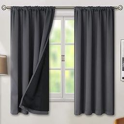 BFAM Store Thermal Insulated 100% Blackout Curtains for Bedroom with Black Liner, Double Layer Full Room Darkening Noise Reducing Rod Pocket Black Out Curtain 2 PC (Dark Grey, 5 FT (60INCH))-image-21