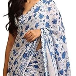 Women's Georgette Printed Saree With Unstitched Blouse Piece (Elephant White_White_Free Size)-picture-44