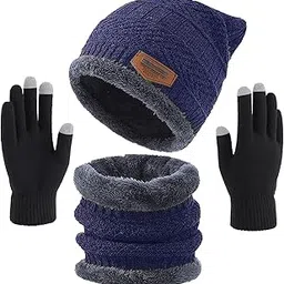 wearslim Wearslim® Warm Knit Hats, Skull Cap with Neck Warmer Winter Wear Beanie Hats Scarf Set for Men and Women-picture-29