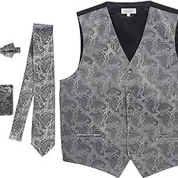 Men's Formal 4pc Paisley Vest Necktie Bowtie and Pocket Square-image-7