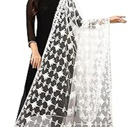 DESIGNER Women's Naylon Net Fancy Embroidered Dupatta For Women & Girls. (White-3)-31