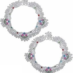 Indian Traditional White Metal Anklets Payal Pair for Women Girls Fancy Collection with Silver Plating Attached Ghungroo Fashion Designer Barefoot Foot Jewelry-image-9