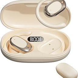 QJF Open-Ear Headphones, Adjustable Ear Hooks, Ultra-Comfort, Snug Fit, LED Lights, Bluetooth 5.4 Open Air Wireless Earbuds for iPhone/Android (Beige)-image-12