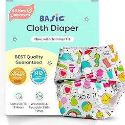 BASIC Cloth Diapers for Babies l New Trimmer Version l Adjustable & Washable Cotton Diaper l Rash Free Reusable Diaper for New Born Baby l Comes with a Quick Dry Pad l 3M - 3Y | 5-17kgs-18
