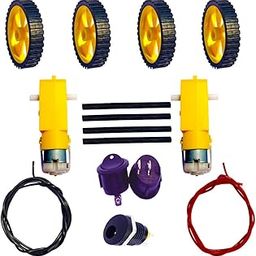 iEI DC BO Dual Shaft Copper Binding 100-150RPM 3v-6v-9v-12v Smart Arduino Toys Car Robot Yellow Wheel-4512 Black Rubber Tire-45mm Science Project Kit Gear Motor 2Ps MOTOR 4Ps Wheel-15