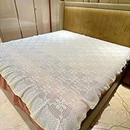 Handmade Crochet deewan Cover, Vintage Lace Bedspread, White Floral Pattern, Scalloped Edge, Nylon Thread, deewan Size-image-6