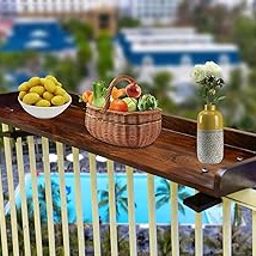 Wooden Bar Counter Stand for Balcony Railing Folding Study and Coffee Table for Balcony (36 Inche, Walnut Finish)-image-25
