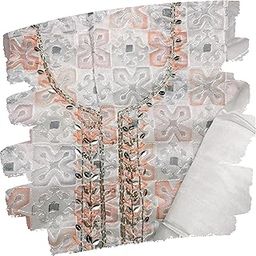 Women Unstitched White Cotton Salwar Suit Set, Dress Material with colour Dupatta Embroidered All Over for Weddings, Festivals, Special Occasions, Bridal Wear – Free Size-image-35