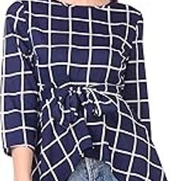 Checked Box Blue Color Printed Women or Girls Top(103-TOP-BLUE-M)-image-55
