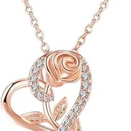 Stylish CZ Chain Pendent Set for Women, Heart Shaped Pendant with Rose Design-43