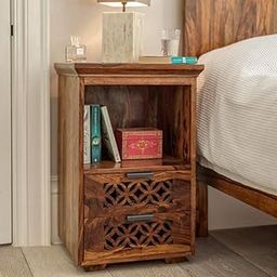 ROUNDHILL Sheesham Wood Multipurpose Nightstand Small Side Table for Small Spaces End Table Bedside Tables with 2 Drawer & Shelf Storage for Living Room Bedroom (Honey Finish)-16