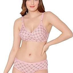 Women Combed Cotton Printed Bra & Panty set-6448-image-1
