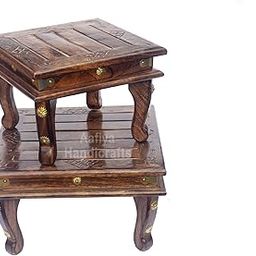 AAFIYA HANDICRAFTS Wooden Stool/Chowki Set Foot Stool Set of 2 Wooden Stool for Feet Set of 2 – Traditional Choki Stools for Home Decor and Comfort-image-13