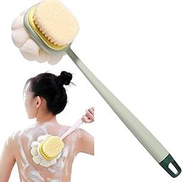 Kelby Long Handle Bath Brush with Soft Bristles, Flower-Shaped Head, Blue and White-image-90