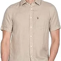 u.s. polo assn. Men's Solid Linen Tailored Fit Button Down Half Sleeve Casual Shirt-picture-40