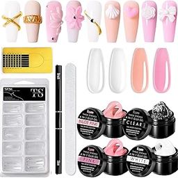 Solid Builder Nail Gel Kit 4 Colors Solid Builder Nail Extension Gel, 2 in 1 Nail Extension Gel Pen Brush, 100pcs Dual Nail Forms Clear Nail Molds, 10pcs Nail Extension Tips Form Guide Sticker-41