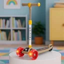 Storio Twister Foldable Kick Scooter for Kids with LED Light Wheels | Skating Cycle Style Scooter with Adjustable Handle & Foldable Design | Lightweight Ride-On Toy for Boys & Girls - Brown-28