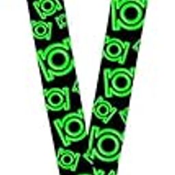 Buckle Down Lanyard - 1.0" - Electric Green Lantern Logo Scattered Black Accessory, -Multi-Colored, One-Size-image-91
