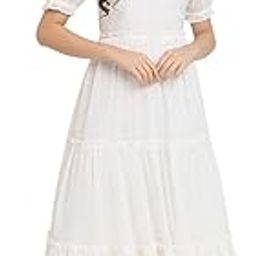 Women's Swiss Dot Half Puff Sleeve Poly Georgette Ankle Length Dress for Women (A2107DRCR601)-image-60