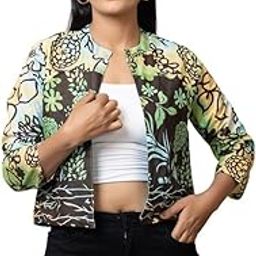 Women's Printed Summer Crop Coat | Slim Fit Cotton Jacket | Lightweight Short Outerwear | Trendy Casual Wear for Daily, Office, Vacation, Street Style, Evening & Party Fashion | GRN-picture-12