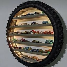 Wooden Wall Hanging Lighting Tyre for Home Decor, Kids Toys Stand, Living Room, Bolgony, Office Display Stand - 24 Inch Birthday Gift (Without Toys) (Yellow)-picture-21