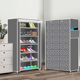 Furndaddy 6 Shelf Designer Foldable Collapsible Portable Wardrobe/Shoe Rack Storage Organizer Closet Almirah for Clothes, Kids Toys, Cupboard & Cloth Rack (Fabric, Metal)-image-129