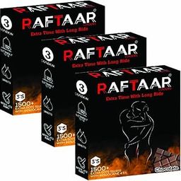 RAFTAAR Chocolate Flavoured ultrathin 1500+ Dots Extra Time Condoms 3 count each Pack of 3 total 9 condoms for Men-image-68